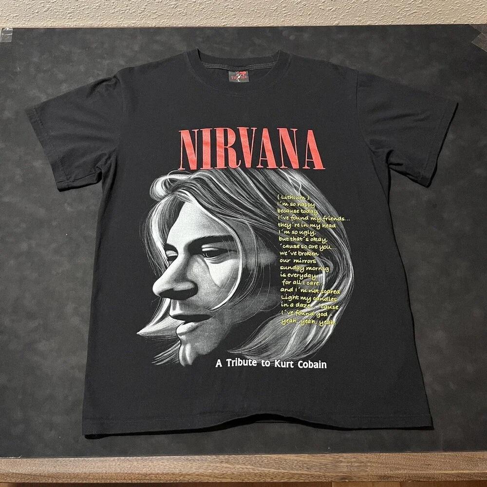 Vintage Nirvana Shirt Kurt Cobain 90s Lithium Lyrics Memorial Rap Tee In Utero